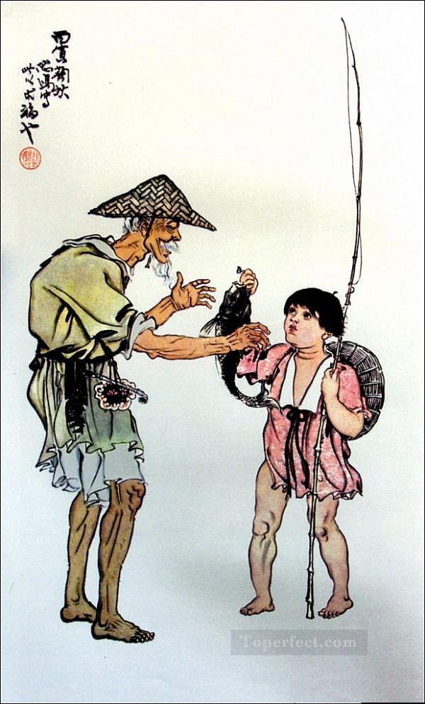 徐北紅漁師の古い中国人油絵